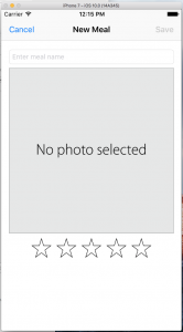 Screen for adding a meal photo and rating a meal